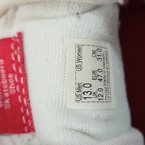 Vans Sk8 Hi Red/White Size 13 - Picture 7 of 9